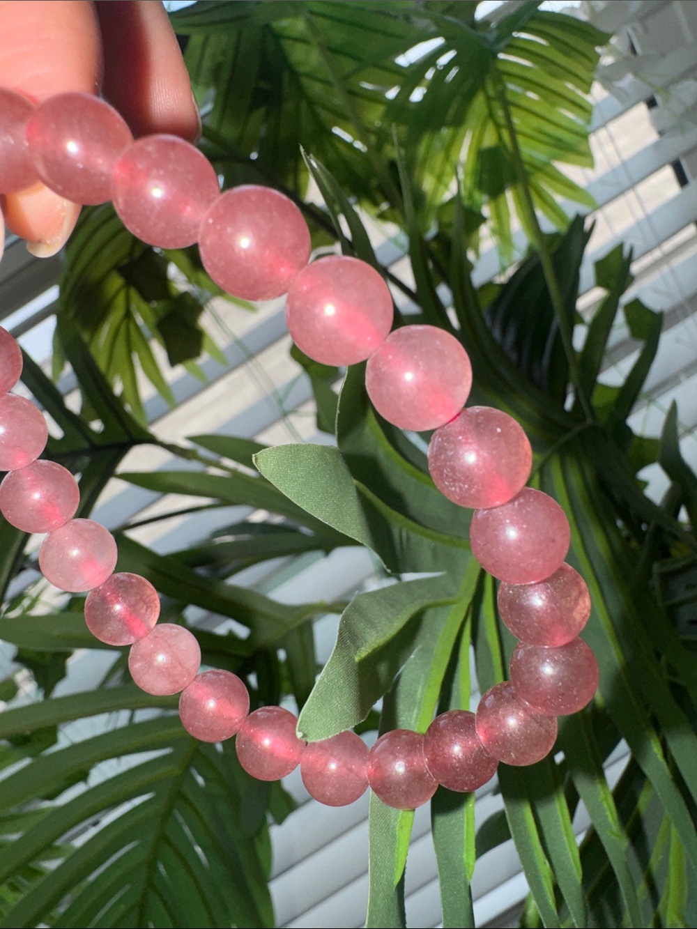 Pink Strawberry Quartz Beaded Stretch Bracelet-8mm